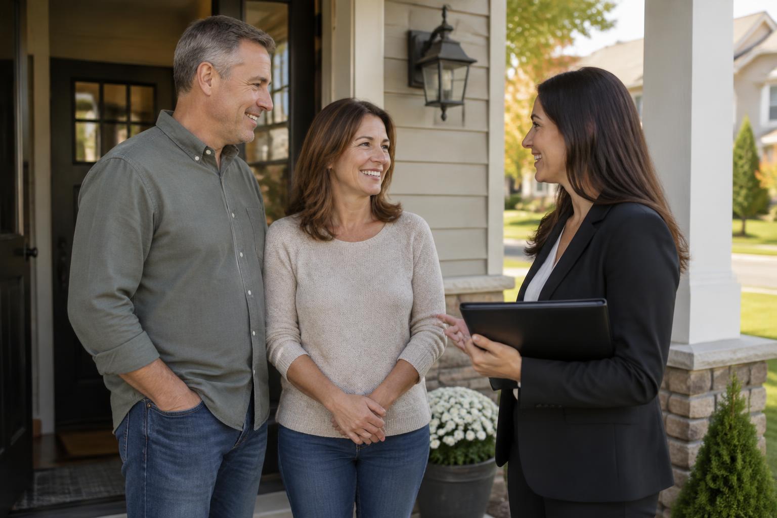 Homeowners talking with a PL Legacy Capital team member on their porch